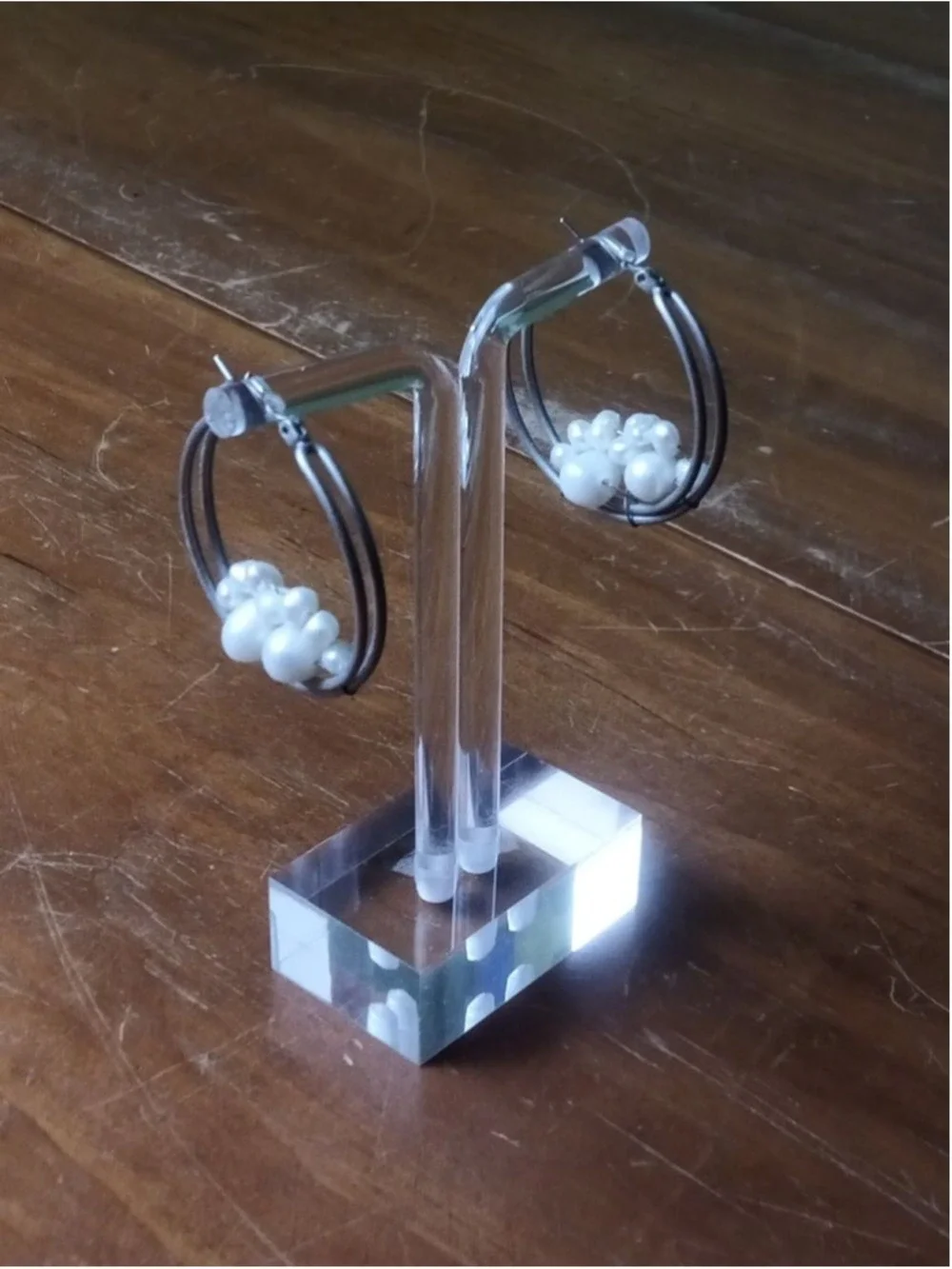 Women's Unbranded Silver Hoop Earrings with White Pearls, One Size
